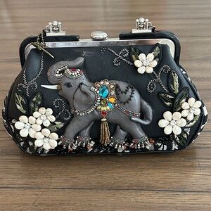 Mary Frances Black and Gray Embellished Elephant Clutch